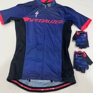 Specialized Blue Cycling Jersey and Gloves Set